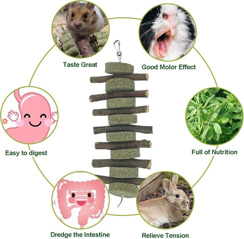 2pcs Rabbits Bunny Treats Natural pple Sticks with Timothy Hay Grass Cake Aple Branches with Grass Biscuit Chew Toys Pets Treats for Chinchilla Guinea Pigs Hamster in Saudi Arabia