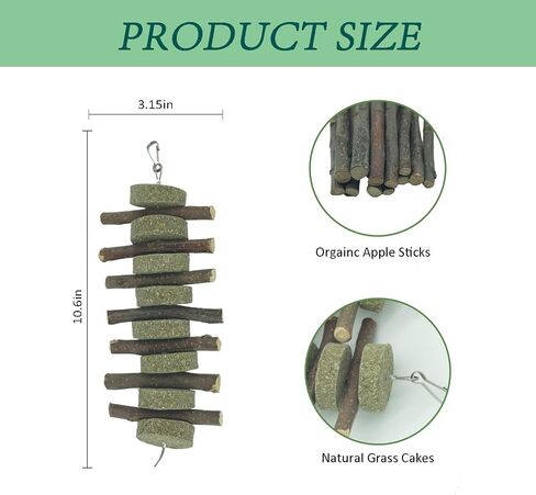 2pcs Rabbits Bunny Treats Natural pple Sticks with Timothy Hay Grass Cake Aple Branches with Grass Biscuit Chew Toys Pets Treats for Chinchilla Guinea Pigs Hamster in Saudi Arabia