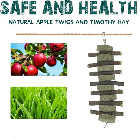 2pcs Rabbits Bunny Treats Natural pple Sticks with Timothy Hay Grass Cake Aple Branches with Grass Biscuit Chew Toys Pets Treats for Chinchilla Guinea Pigs Hamster in Saudi Arabia