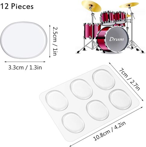 CCOZN 12 قطعة من ملطفات الطبل، وسادات جل الطبل، كاتم صوت الطبل من السيليكون، وسادات هلامية لتلطيف الطبل الناعم، وسادات كتم صوت الطبل الشفافة للتحكم في نغمة الطبول in Kuwait