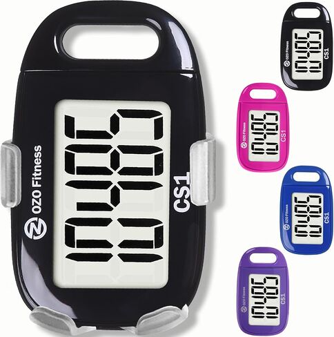 OZO Fitness Clip-on 3D Pedometer for Walking Steps Counter with Lanyard, Simple Exercise Tracker for Women and Seniors with Large Accurate Digital Display, Portable Minimalist Sports Monitor in Saudi Arabia