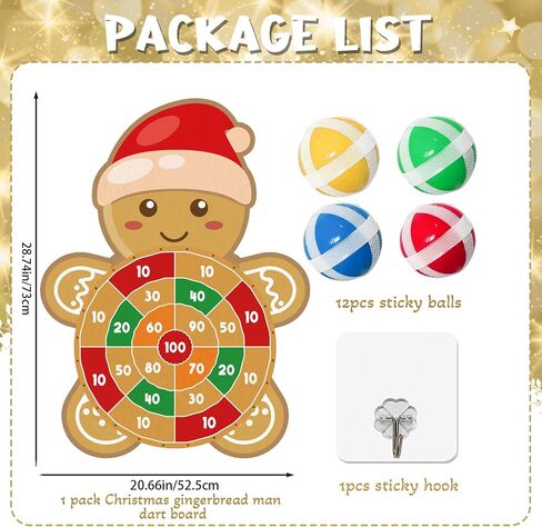 YQUQWN Large Christmas Dart Board for Kids 28.7 Inch Gingerbread Man Target with 12 Sticky Balls Hook Christmas Indoor Decorations Party Toys Gifts for Family in Saudi Arabia