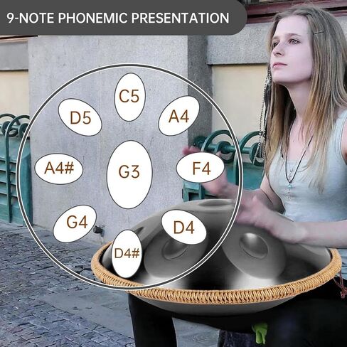 Handpan Music Handpan 18 in ، 440Hz Classic G Minor 9 Notes Music Instrument Pan ، مع حقيبة تخزين الأسطوانة ، مطرقة ، جديلة ، حامل ، ملصقات صوتية ، قماش تنظيف للأطفال ، البالغين ، الأزرق in Saudi Arabia