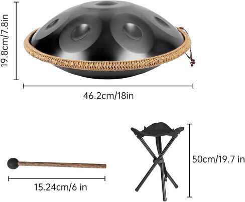 Handpan Music Handpan 18 in ، 440Hz Classic G Minor 9 Notes Music Instrument Pan ، مع حقيبة تخزين الأسطوانة ، مطرقة ، جديلة ، حامل ، ملصقات صوتية ، قماش تنظيف للأطفال ، البالغين ، الأزرق in Saudi Arabia