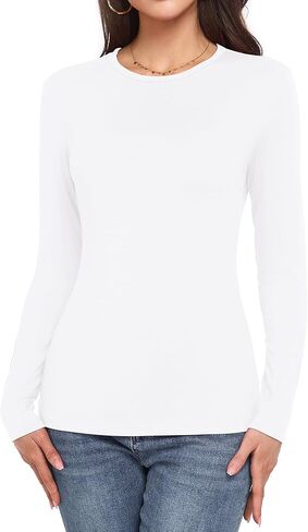 Long Sleeve Shirts for Women Crew Neck Lightweight Slim Fit Fall Going Out Tops Underscrub Winter Clothes in Kuwait