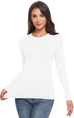 Long Sleeve Shirts for Women Crew Neck Lightweight Slim Fit Fall Going Out Tops Underscrub Winter Clothes in Kuwait