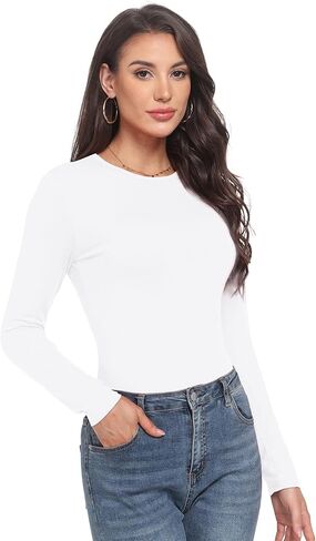 Long Sleeve Shirts for Women Crew Neck Lightweight Slim Fit Fall Going Out Tops Underscrub Winter Clothes in Kuwait