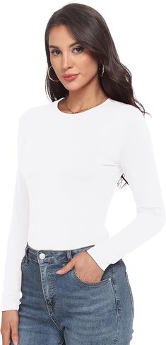 Long Sleeve Shirts for Women Crew Neck Lightweight Slim Fit Fall Going Out Tops Underscrub Winter Clothes in Kuwait