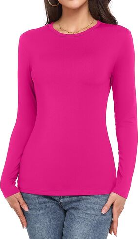 Long Sleeve Shirts for Women Crew Neck Lightweight Slim Fit Fall Going Out Tops Underscrub Winter Clothes in Kuwait