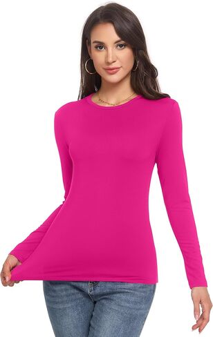 Long Sleeve Shirts for Women Crew Neck Lightweight Slim Fit Fall Going Out Tops Underscrub Winter Clothes in Kuwait