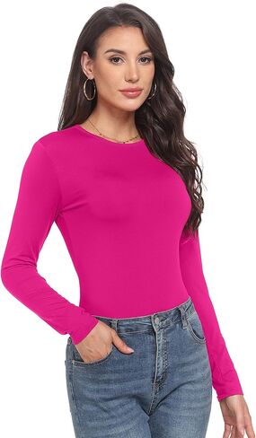 Long Sleeve Shirts for Women Crew Neck Lightweight Slim Fit Fall Going Out Tops Underscrub Winter Clothes in Kuwait