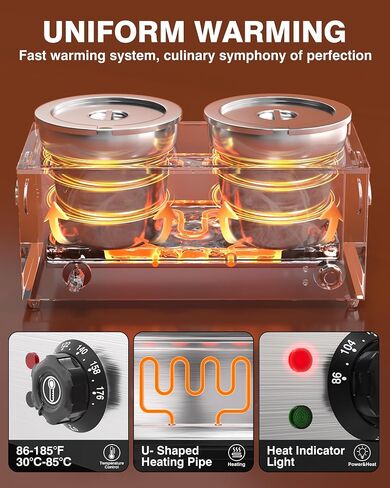 PYY Soup Warmer Commercial - Two 7.4QT Stainless Steel Bain Marie Round Pot 86~185°F Adjustable Temp, 1500W Electric Soup Warmer Countertop with Anti-Dry Burn and Reset Button for Restaurant, Buffet in Saudi Arabia