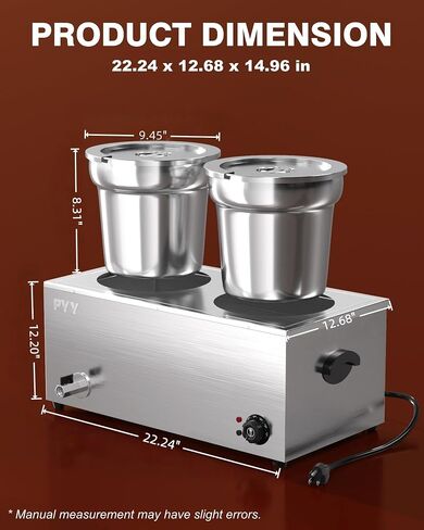 PYY Soup Warmer Commercial - Two 7.4QT Stainless Steel Bain Marie Round Pot 86~185°F Adjustable Temp, 1500W Electric Soup Warmer Countertop with Anti-Dry Burn and Reset Button for Restaurant, Buffet in Saudi Arabia