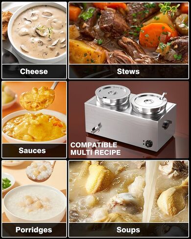 PYY Soup Warmer Commercial - Two 7.4QT Stainless Steel Bain Marie Round Pot 86~185°F Adjustable Temp, 1500W Electric Soup Warmer Countertop with Anti-Dry Burn and Reset Button for Restaurant, Buffet in Saudi Arabia