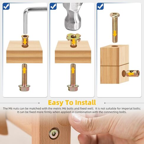 Glarks 60pcs M6 x 10/12/15/20mm Black Cross Dowel Hammer Nut Assortment Kit, Includes 40pcs Barrel Nuts, 10pcs Wood Inserts Bolt Furniture Screw, 10pcs 4-Pronged Tee Nut in Saudi Arabia