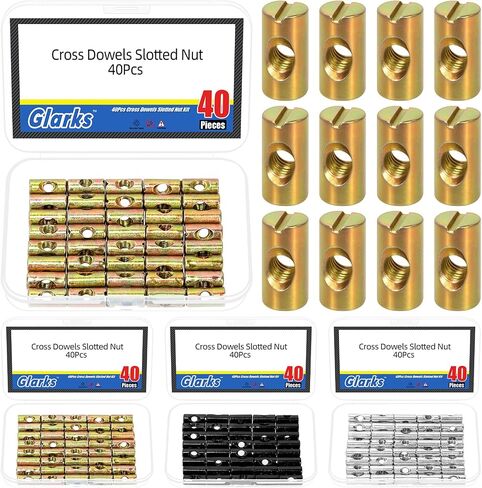 Glarks 50pcs M6 x 20mm Black Barrel Nuts, Carbon Steel Cross Dowels Slotted Nuts, Slotted Drive Nuts, Horizontal Hole Nut for Hardware Replacement, Beds Crib and Chairs (Silver) in Saudi Arabia
