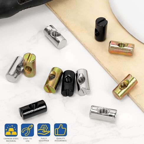 Glarks 50pcs M6 x 20mm Black Barrel Nuts, Carbon Steel Cross Dowels Slotted Nuts, Slotted Drive Nuts, Horizontal Hole Nut for Hardware Replacement, Beds Crib and Chairs (Silver) in Saudi Arabia
