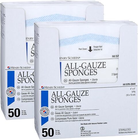 Premium 100% Cotton All-Gauze Sponge 4x4 8 Ply Sterile Square for Wound Care & Home First Aid Kits - 50/Box in Saudi Arabia