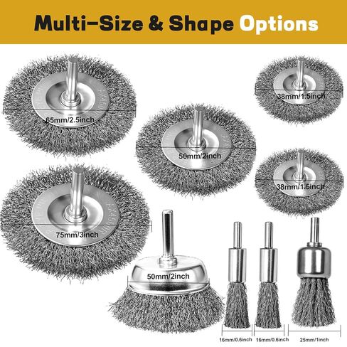 Wire Brush for Drill, Brass Wire Wheel for Drill, Carbon Steel Cup & End Brushes with Soft Bristles,1/4" Shank for Metal Stripping, Rust & Paint Removal,11 Pcs Die Grinder Accessories in Kuwait