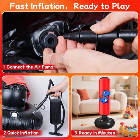 Inflatable Punching Bag for Kids: Qoosea 48 Inches Kids Punching Bags with Boxing Gloves & Air,Pump Blue Dinosaur Design Gift for Toddler & Kid Ages 3-10,Easy to Inflate,Durable Safe Punch Bag in Saudi Arabia