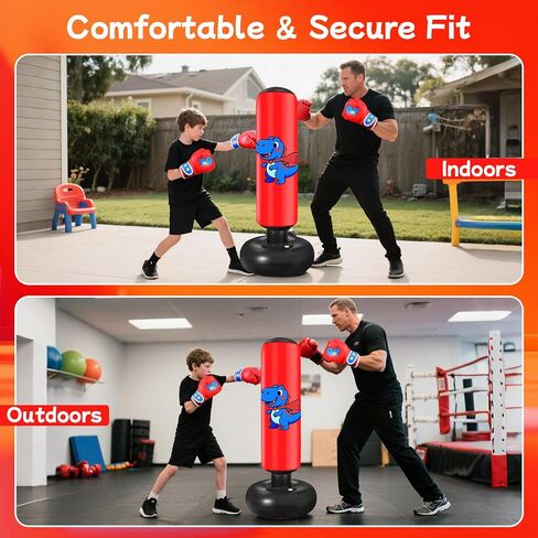 Inflatable Punching Bag for Kids: Qoosea 48 Inches Kids Punching Bags with Boxing Gloves & Air,Pump Blue Dinosaur Design Gift for Toddler & Kid Ages 3-10,Easy to Inflate,Durable Safe Punch Bag in Saudi Arabia