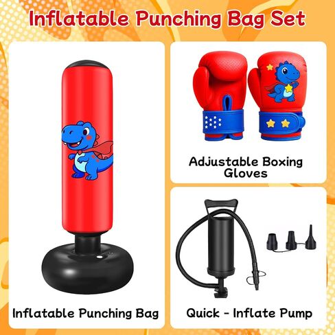 Inflatable Punching Bag for Kids: Qoosea 48 Inches Kids Punching Bags with Boxing Gloves & Air,Pump Blue Dinosaur Design Gift for Toddler & Kid Ages 3-10,Easy to Inflate,Durable Safe Punch Bag in Saudi Arabia