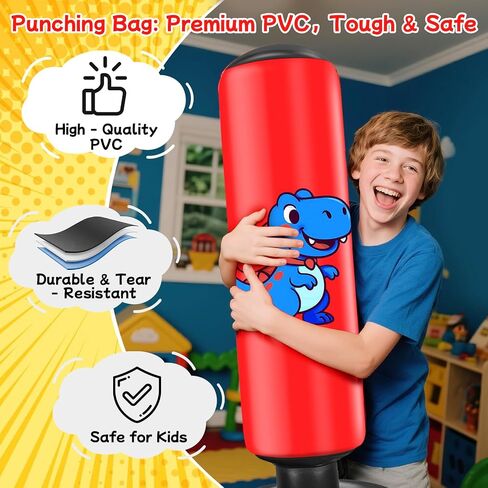 Inflatable Punching Bag for Kids: Qoosea 48 Inches Kids Punching Bags with Boxing Gloves & Air,Pump Blue Dinosaur Design Gift for Toddler & Kid Ages 3-10,Easy to Inflate,Durable Safe Punch Bag in Saudi Arabia