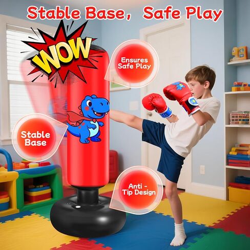 Inflatable Punching Bag for Kids: Qoosea 48 Inches Kids Punching Bags with Boxing Gloves & Air,Pump Blue Dinosaur Design Gift for Toddler & Kid Ages 3-10,Easy to Inflate,Durable Safe Punch Bag in Saudi Arabia