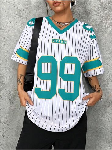 Jersey Shirts for Women Football Fans Tshirt Game Day Graphic Tees Sunday Funday Shirts V Neck Y2k Streetwear Tops in Saudi Arabia