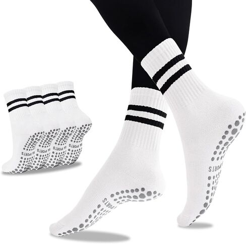 Mancreda Pilates Socks for Women with Non-Slip Grips 84% Cotton Yoga Socks for Barre, Hospital & Barefoot (2/3/4 Pairs) in Kuwait