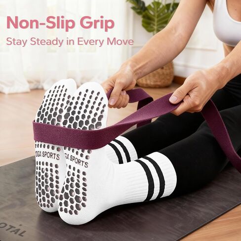 Mancreda Pilates Socks for Women with Non-Slip Grips 84% Cotton Yoga Socks for Barre, Hospital & Barefoot (2/3/4 Pairs) in Kuwait