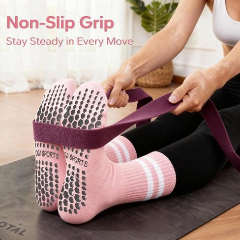 Mancreda Pilates Socks for Women with Non-Slip Grips 84% Cotton Yoga Socks for Barre, Hospital & Barefoot (2/3/4 Pairs) in Kuwait