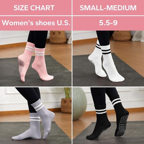 Mancreda Pilates Socks for Women with Non-Slip Grips 84% Cotton Yoga Socks for Barre, Hospital & Barefoot (2/3/4 Pairs) in Kuwait