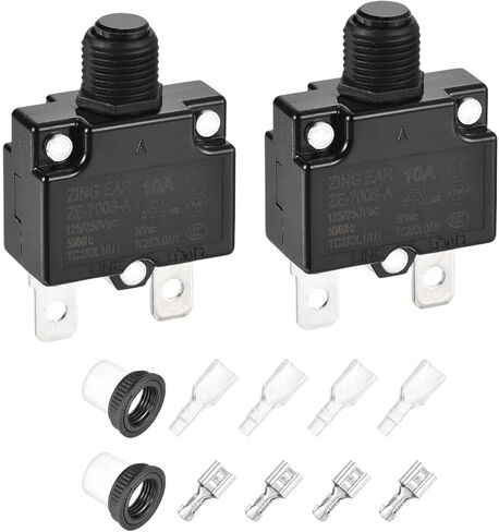 DMiotech 15A Thermal Circuit Breaker 125/250V AC 50V DC 1.8x1.1x0.6 Manual Reset Overload Protector with Quick Connect Terminal and Waterproof Cap for Overload Protection,2Pcs in Saudi Arabia