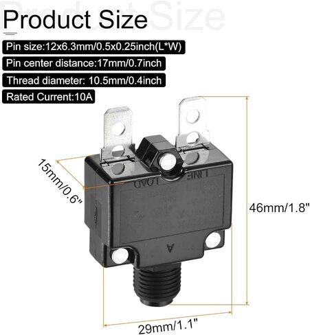 DMiotech 15A Thermal Circuit Breaker 125/250V AC 50V DC 1.8x1.1x0.6 Manual Reset Overload Protector with Quick Connect Terminal and Waterproof Cap for Overload Protection,2Pcs in Saudi Arabia