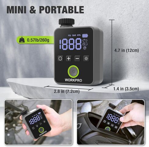 WORKPRO Mini Electric Bike Pump, 140 PSI Portable Bicycle Tire Pump with Gauge, Digital Display, Auto Shut-Off, 3 Modes, LED Light, Fast Inflate Bike Tire Pump for Motorcycle, Bicycle, Balls in Saudi Arabia