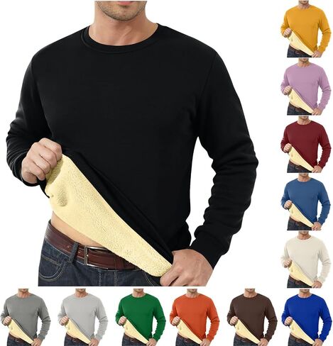 Mens Sherpa Fleece Lined Sweatshirt Winter Long Sleeve Thermal Shirts Thicken Warm Crewneck Pullover Heavy Underwear in Saudi Arabia