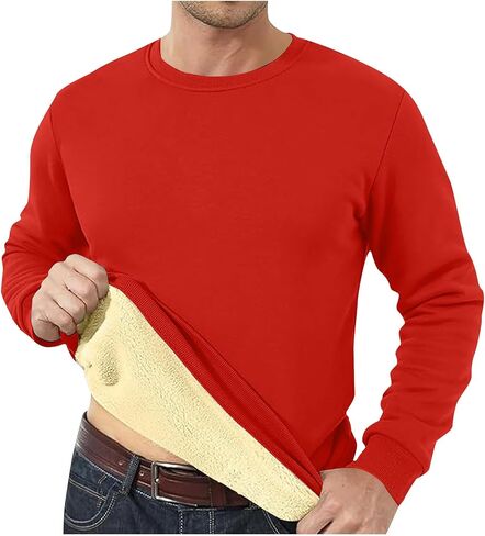 Mens Sherpa Fleece Lined Sweatshirt Winter Long Sleeve Thermal Shirts Thicken Warm Crewneck Pullover Heavy Underwear in Saudi Arabia