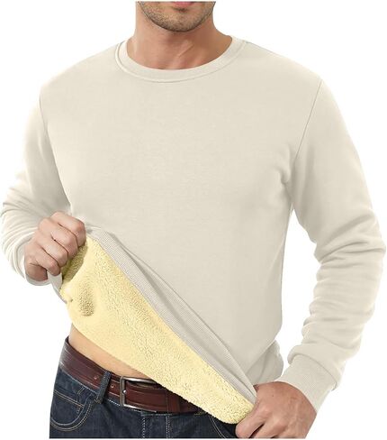 Mens Sherpa Fleece Lined Sweatshirt Winter Long Sleeve Thermal Shirts Thicken Warm Crewneck Pullover Heavy Underwear in Saudi Arabia