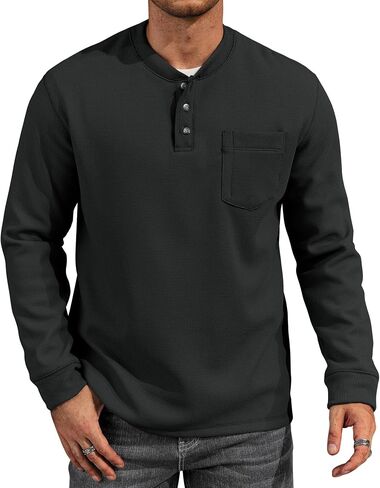 Mens Waffle Fleece-Lined Henley Shirts Heavyweight Thermal Long Sleeve Casual Solid Pullover (S-XXL) in Saudi Arabia