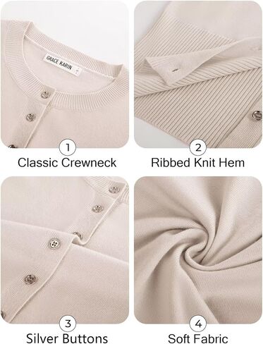 GRACE KARIN Women's Long Sleeve Lightweight Cardigan Sweater Button Up Soft Knit Casual Cropped Sweater Bolero Shrug 2025 in Saudi Arabia