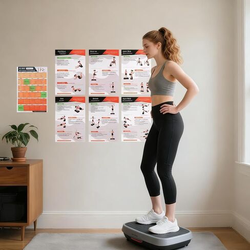 Laminated Vibration Plate Poster -6 Workout Guidance with 30-Day Workout Planner & Body Zone Chart | Beginner to Advanced Guide for Home Gym | Waterproof Exercise Poster (14"x9.5") in Saudi Arabia