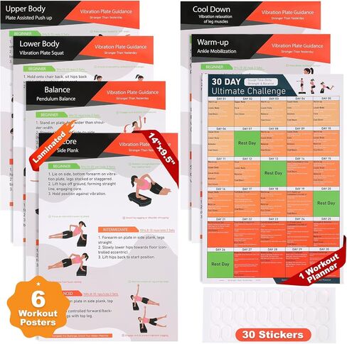 Laminated Vibration Plate Poster -6 Workout Guidance with 30-Day Workout Planner & Body Zone Chart | Beginner to Advanced Guide for Home Gym | Waterproof Exercise Poster (14"x9.5") in Saudi Arabia