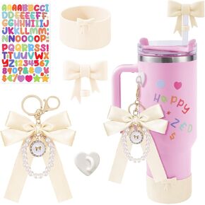 إكسسوارات عصرية متعددة الوظائف للهاتف وكوب ستانلي 30 أونصة 40 أونصة مع قطعتين من حزام مقبض زجاجة المياه، زينة القوس DIY، حذاء من السيليكون، غطاء من القش ستانلي للأطفال كهدية باللون الأرجواني in Kuwait