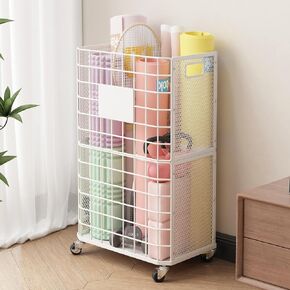 UMDONX Yoga Mat Storage Rack with Wheels – Metal Rolling Organizer Basket with Handles, Breathable Mesh Steel Rack for Yoga Mats, Towels, Blankets, White in Saudi Arabia