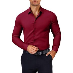Mens Dress Shirts Muscle Long Sleeve Button Down Blouses Classic Solid Wrinkle-Free Formal Office Tops Dress Shirt in Saudi Arabia