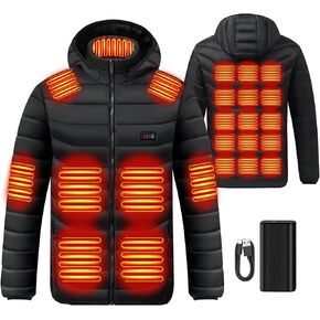 Heated Jacket for Men and Women with Battery Pack 7.4V, Heated Coat Hooded Heating Warm Jackets Windproof USB Charging Electric Body Warmer (US, Alpha, L in Saudi Arabia