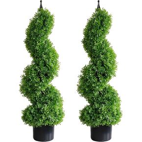 momoplant Artificial Boxwood Spiral Topiary Trees, 3ft Faux Plant Outdoor 2PC, All-Year Green Fake Plant with Plastic Flower Pot in Kuwait