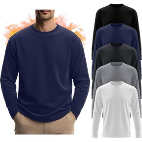 5 Pcs Men's Long Sleeve Thermal Shirts Crew Neck Casual Fleece Tops Soft Pullover Sweatshirts Warm Basic Tees in Kuwait