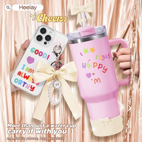 إكسسوارات عصرية متعددة الوظائف للهاتف وكوب ستانلي 30 أونصة 40 أونصة مع قطعتين من حزام مقبض زجاجة المياه، زينة القوس DIY، حذاء من السيليكون، غطاء من القش ستانلي للأطفال كهدية باللون الأرجواني in Kuwait